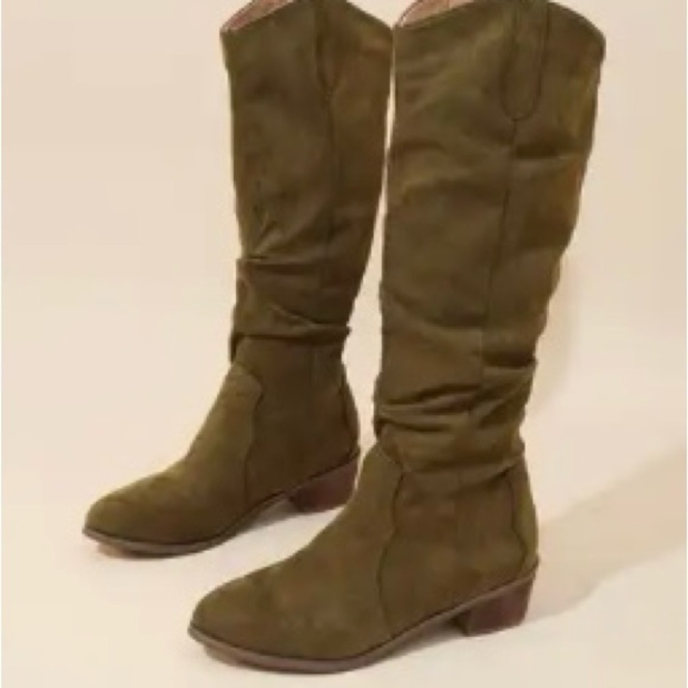 NWOB Olive Faux Suede Knee-High Boots